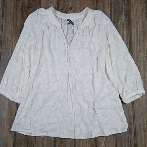 Brixon Ivy Lacey Floral White Quarter Button Blouse Top